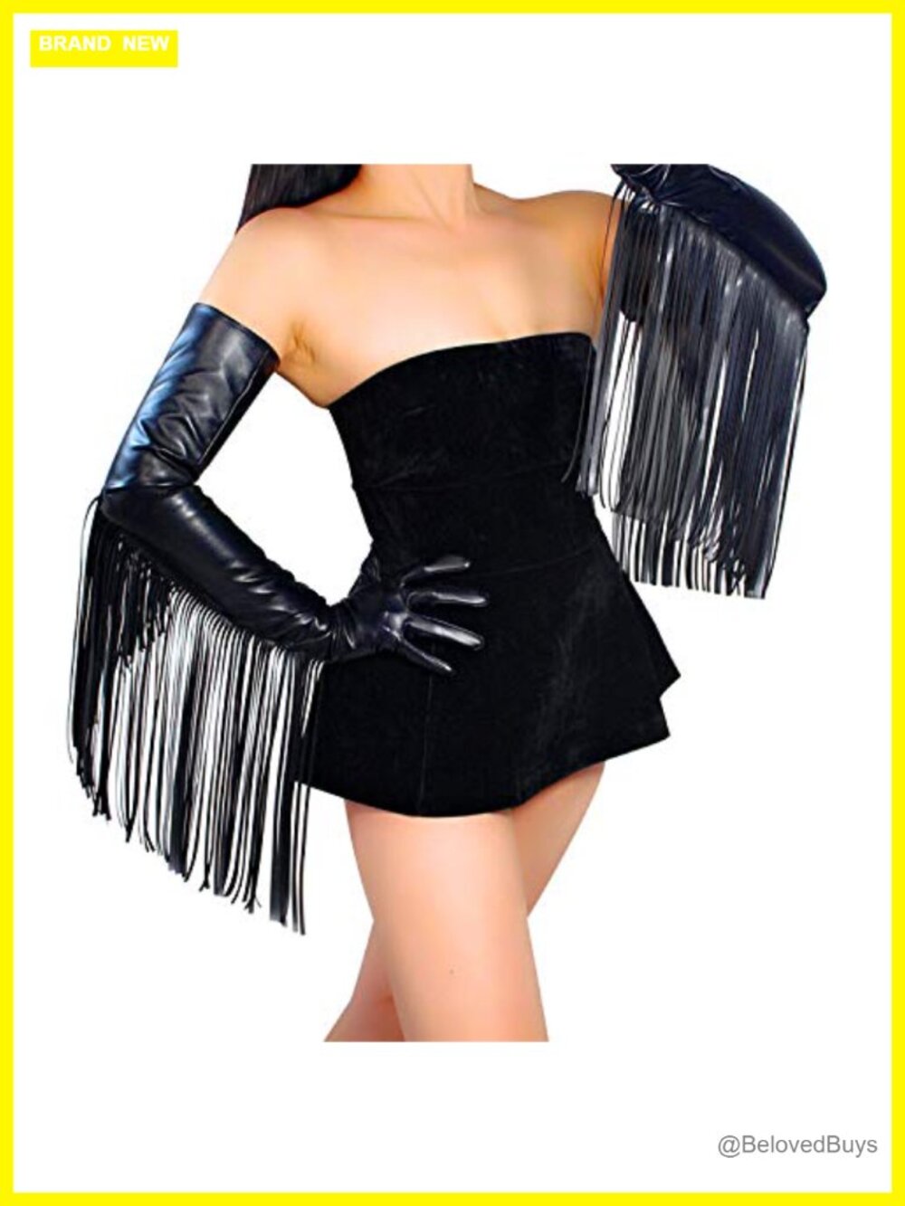 Women's Faux Leather Long Fringe Gloves 28" Opera Costume Tassel
